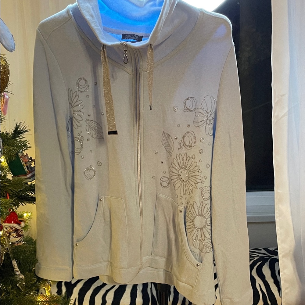 Elegant Light Blue Floral Hoodie